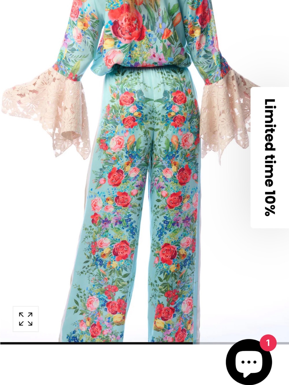 NWT Aratta Silent Journey ROMA Floral Wide-Leg Pants - Aqua Floral - Picture 6 of 16